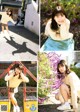 A collage of photos of a young woman posing for a picture.